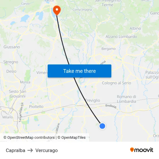 Capralba to Vercurago map