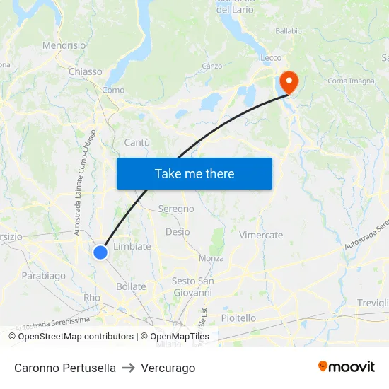 Caronno Pertusella to Vercurago map