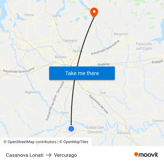 Casanova Lonati to Vercurago map
