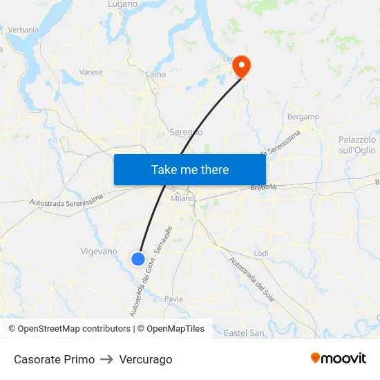 Casorate Primo to Vercurago map