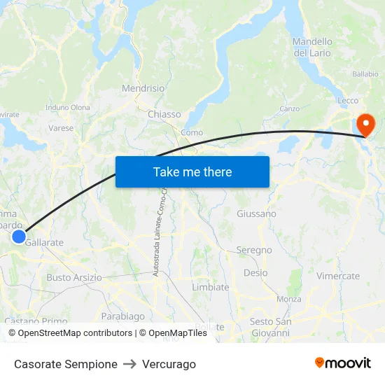 Casorate Sempione to Vercurago map