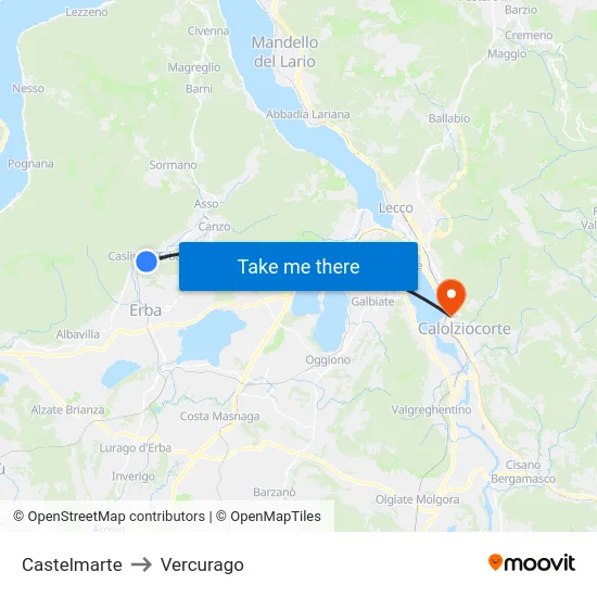 Castelmarte to Vercurago map