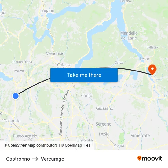 Castronno to Vercurago map