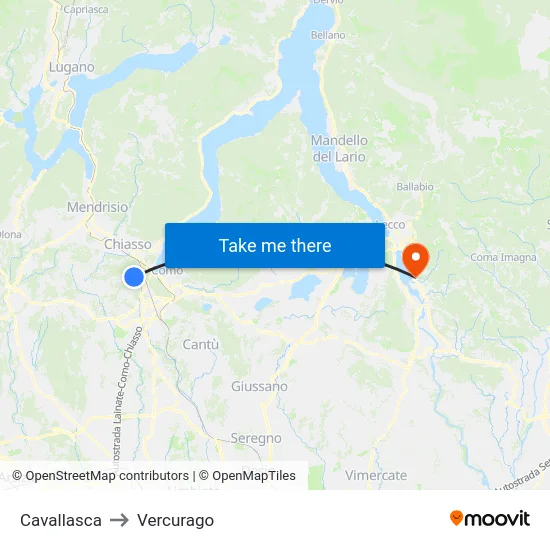 Cavallasca to Vercurago map