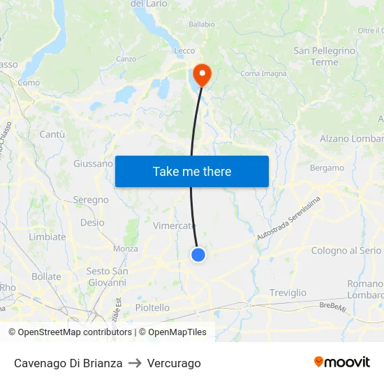 Cavenago di Brianza to Vercurago map