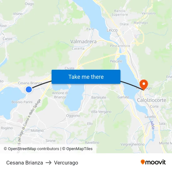 Cesana Brianza to Vercurago map