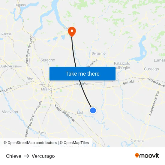 Chieve to Vercurago map