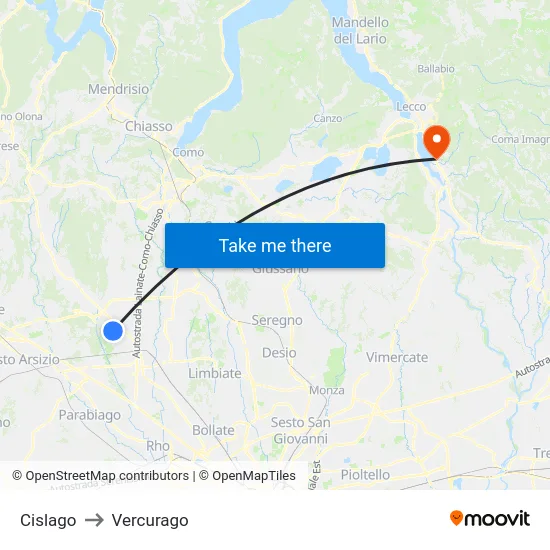 Cislago to Vercurago map