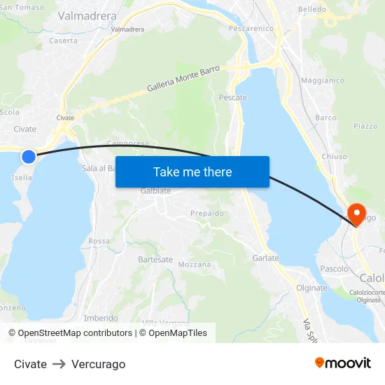 Civate to Vercurago map