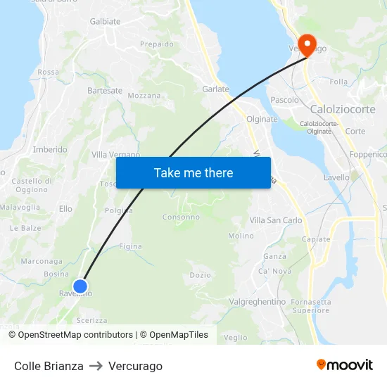 Colle Brianza to Vercurago map