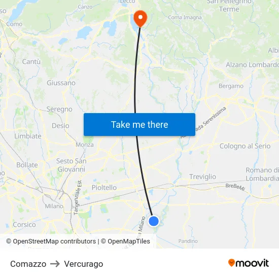 Comazzo to Vercurago map