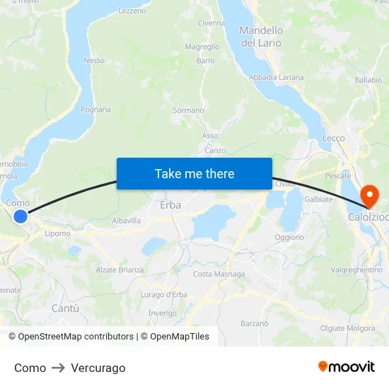 Como to Vercurago map