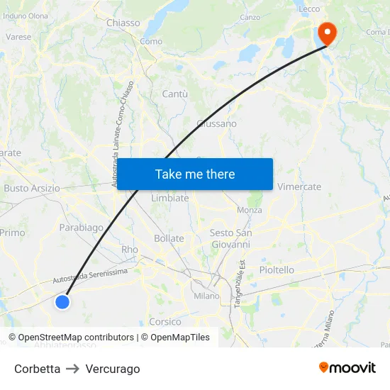 Corbetta to Vercurago map
