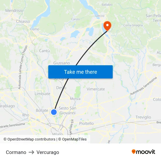 Cormano to Vercurago map