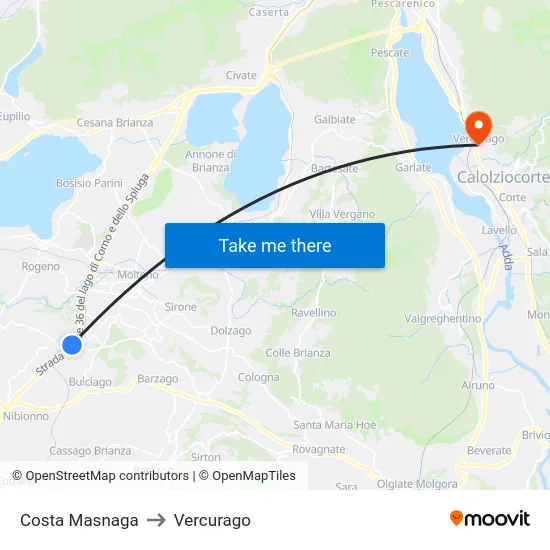 Costa Masnaga to Vercurago map