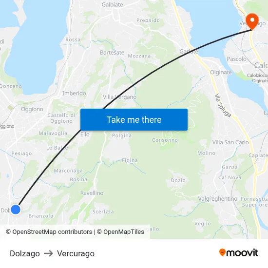 Dolzago to Vercurago map