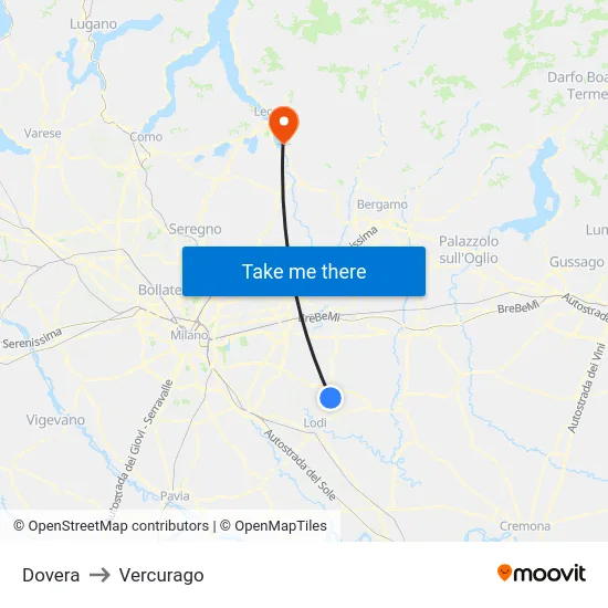 Dovera to Vercurago map