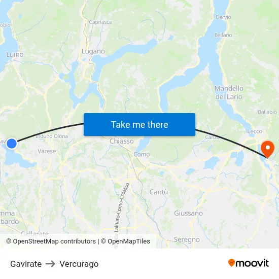 Gavirate to Vercurago map