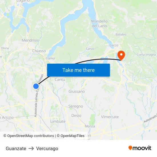 Guanzate to Vercurago map