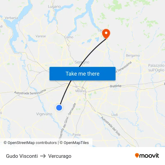Gudo Visconti to Vercurago map