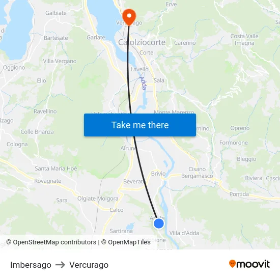 Imbersago to Vercurago map
