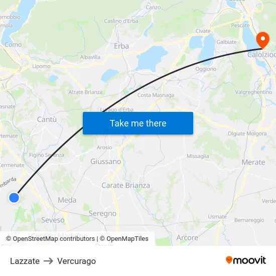Lazzate to Vercurago map