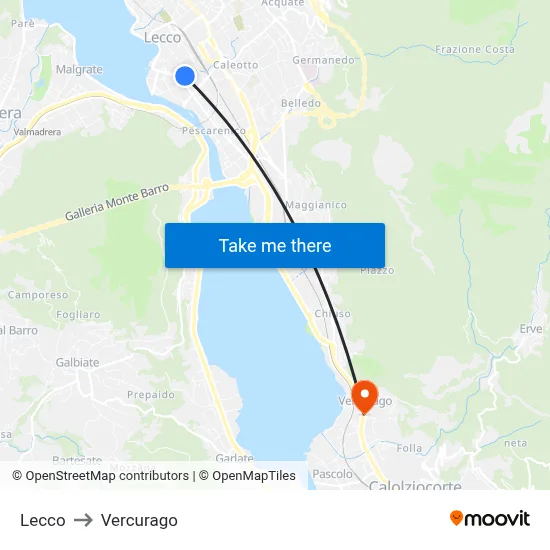 Lecco to Vercurago map