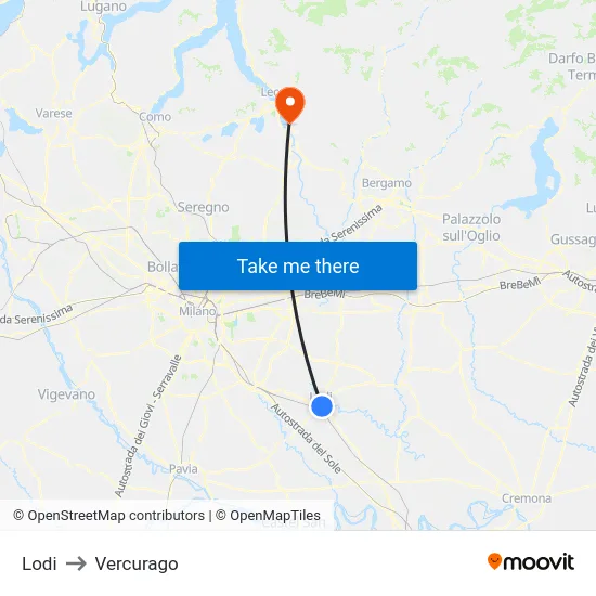 Lodi to Vercurago map