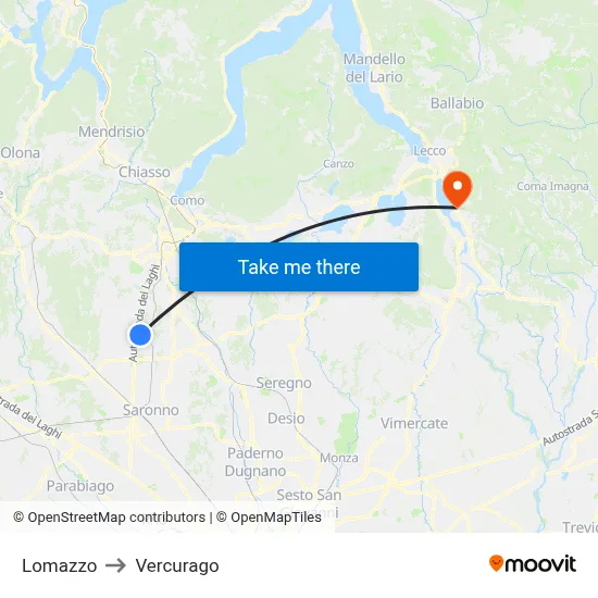 Lomazzo to Vercurago map