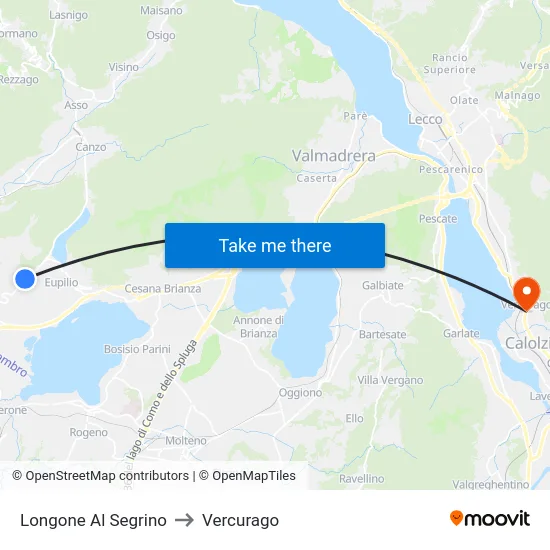 Longone Al Segrino to Vercurago map
