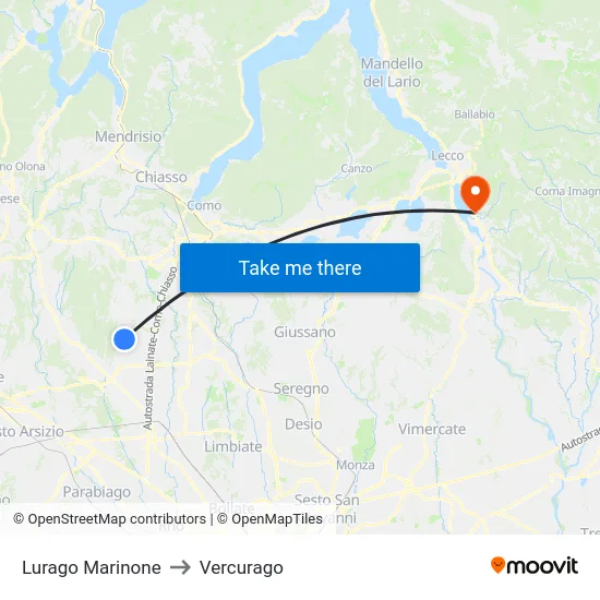 Lurago Marinone to Vercurago map