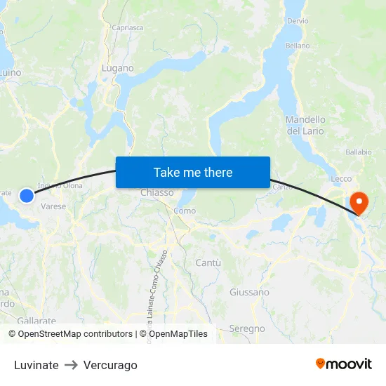 Luvinate to Vercurago map