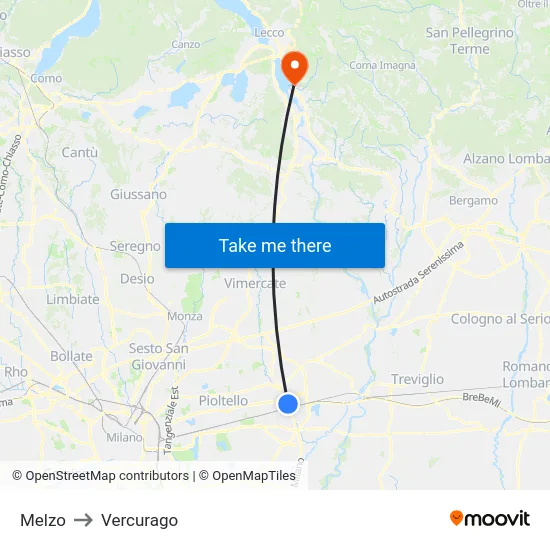 Melzo to Vercurago map