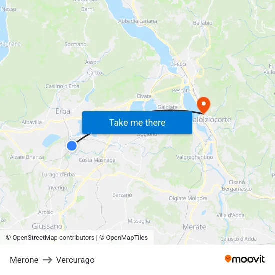 Merone to Vercurago map