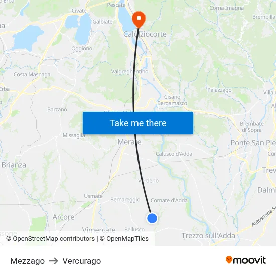 Mezzago to Vercurago map