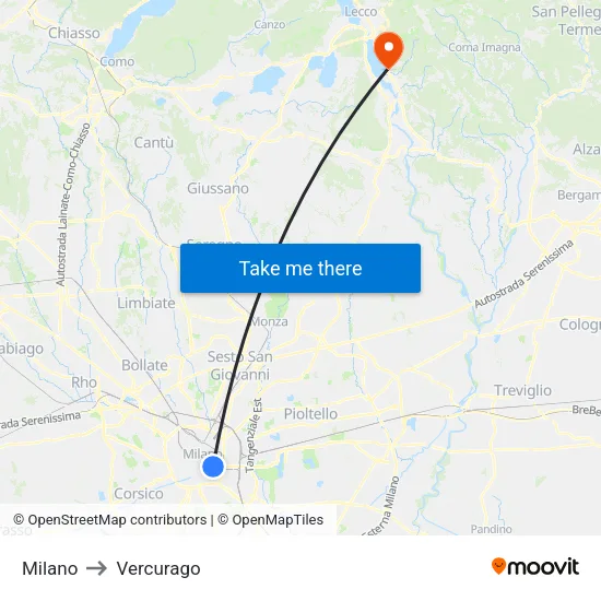 Milan to Vercurago map