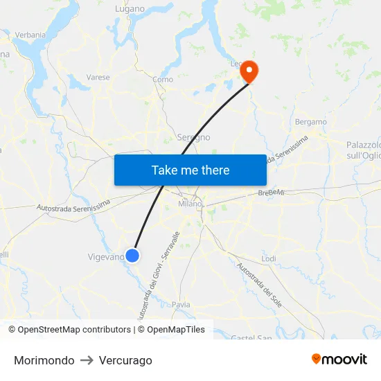 Morimondo to Vercurago map