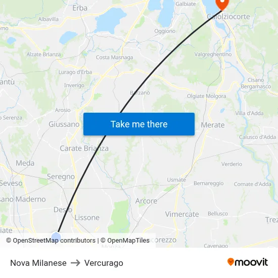 Nova Milanese to Vercurago map