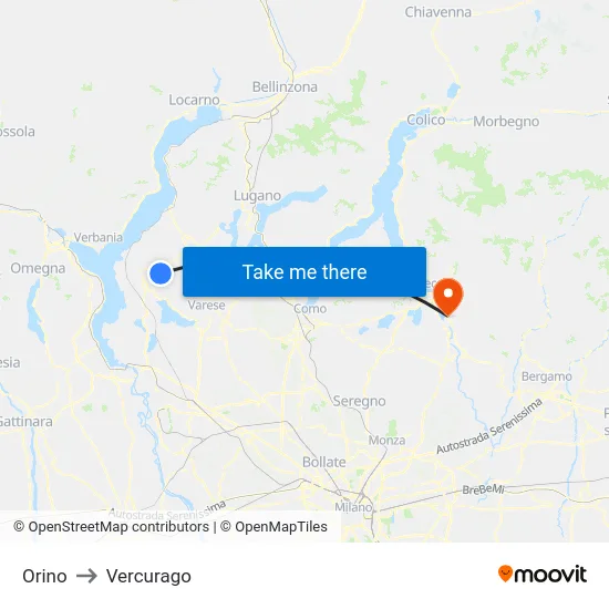 Orino to Vercurago map