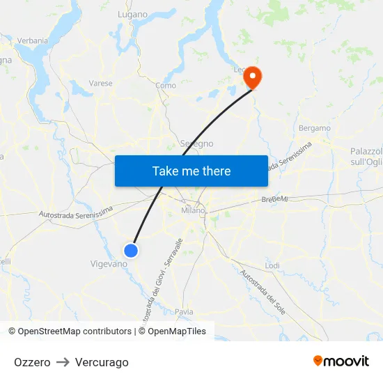 Ozzero to Vercurago map