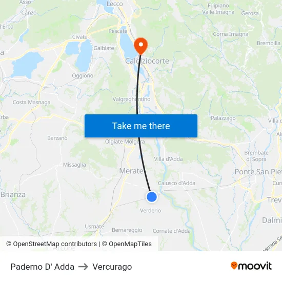 Paderno D'Adda to Vercurago map