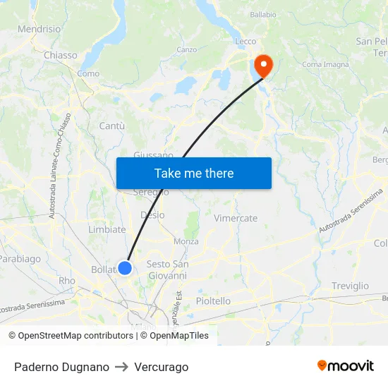 Paderno Dugnano to Vercurago map