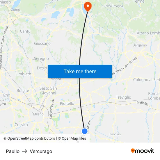 Paullo to Vercurago map