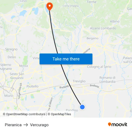 Pieranica to Vercurago map