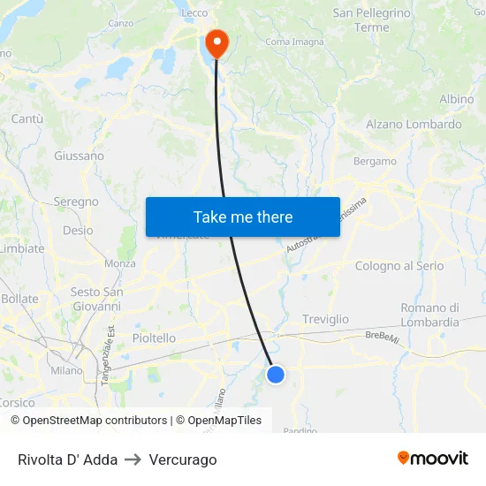 Rivolta d'Adda to Vercurago map