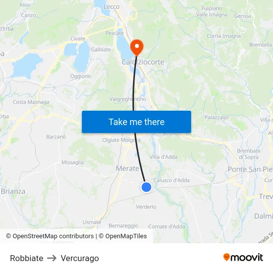 Robbiate to Vercurago map