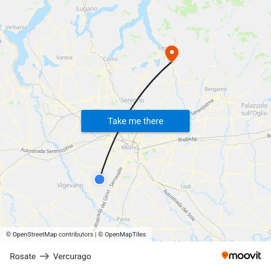 Rosate to Vercurago map