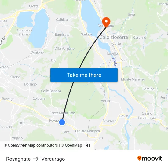 Rovagnate to Vercurago map