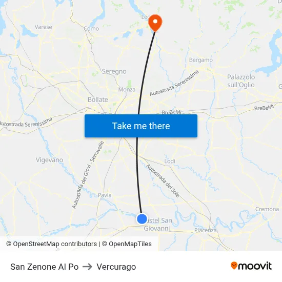 San Zenone al Po to Vercurago map