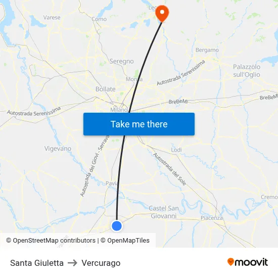 Santa Giuletta to Vercurago map